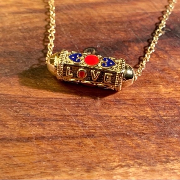 Heart Love Letter Scroll Charm Necklace in Gold Red and Blue - Picture 2 of 6